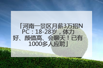 河南一景区月薪3万招NPC：18-28岁，体力好、颜值高、会聊天！已有1000多人应聘